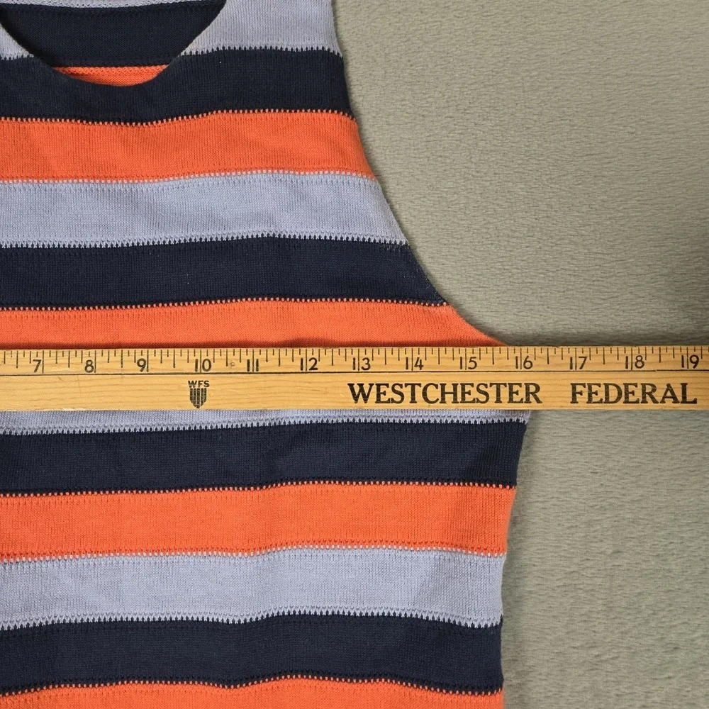 Tory Burch Ariana Dress Womens Medium Orange Blue Striped Sleeveless Fringe